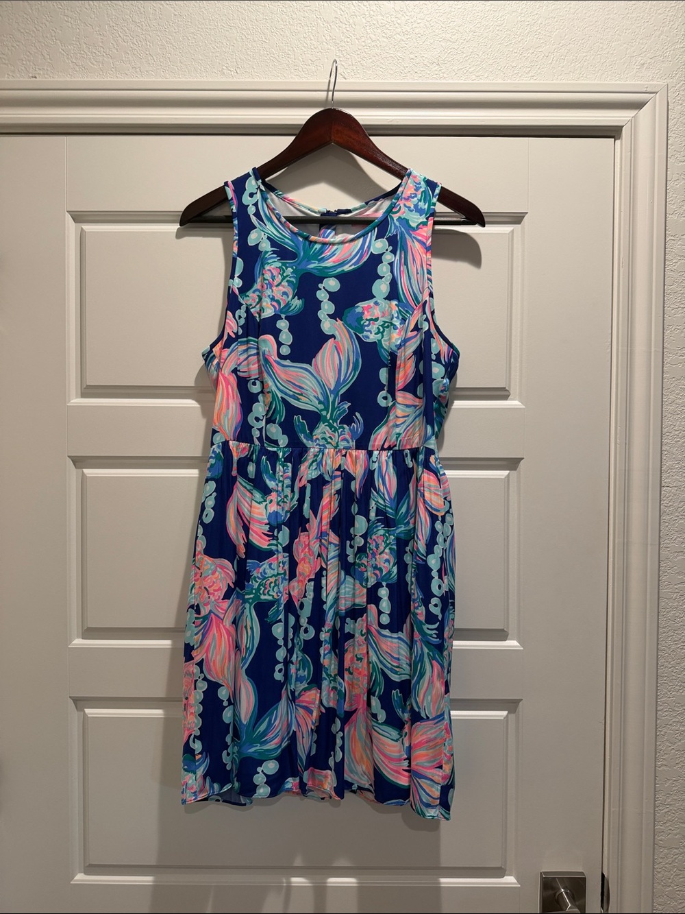 Lilly Pulitzer Navy Floral Fit-and-Flare Dress with Pink & Aqua Print
